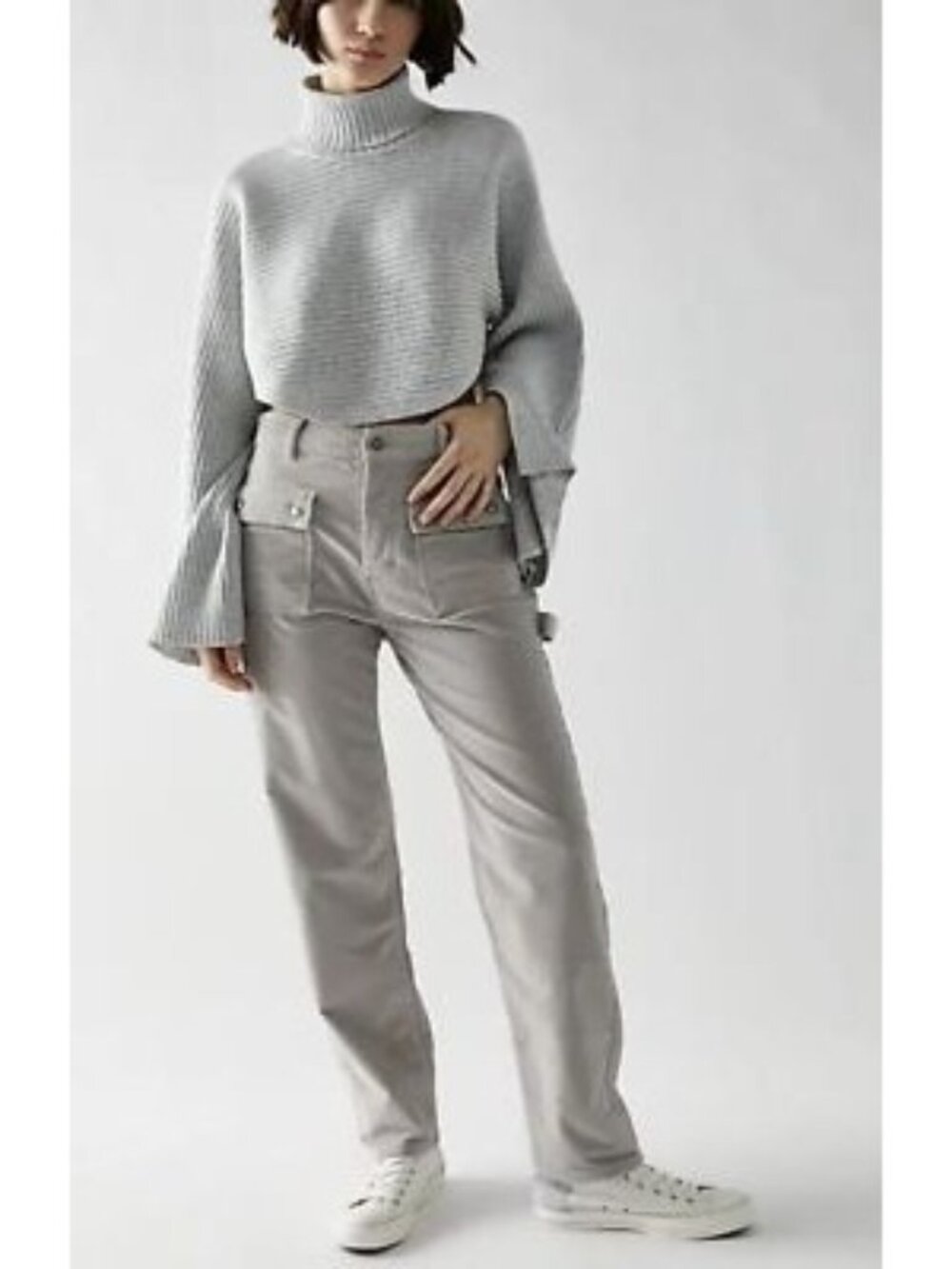 FP-TBD. Free People Kyo Carpenter Corduroy Pants Ocean Pearl Gray